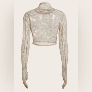 Sheer Mesh Crop Top with Gloved-Sleeves